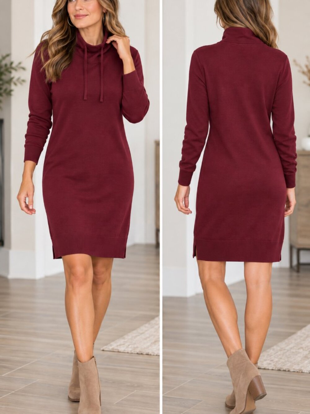 EXC! $98 BANANA REPUBLIC Burgundy Tie Neck Long Sleeve SWEATER DRESS Size M 8 10